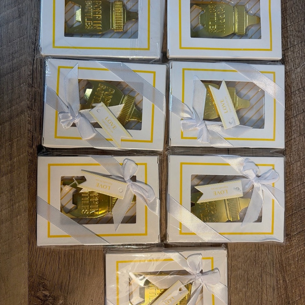 Gold “Poppin Bottles” Baby Bottl, Bottle Opener Party Favors Set of 7